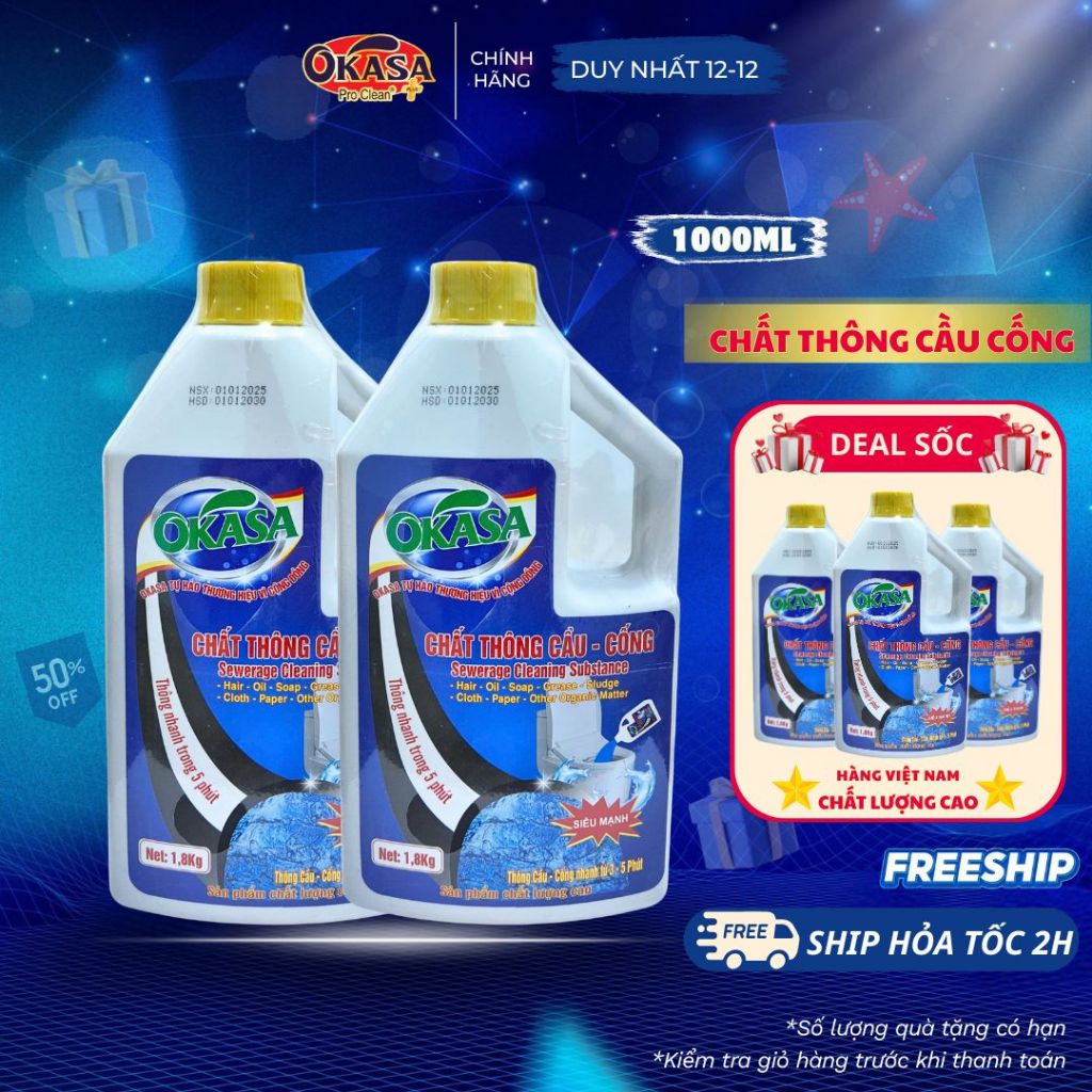 Nước Thông Cống OKASA Giải Quyết Nghẹt Cống Siêu Hiệu Quả, Thông Tắc Bồn Cầu, Cống Nặng, Đọc Hướng Dẫn Trước Khi Sử Dụng
