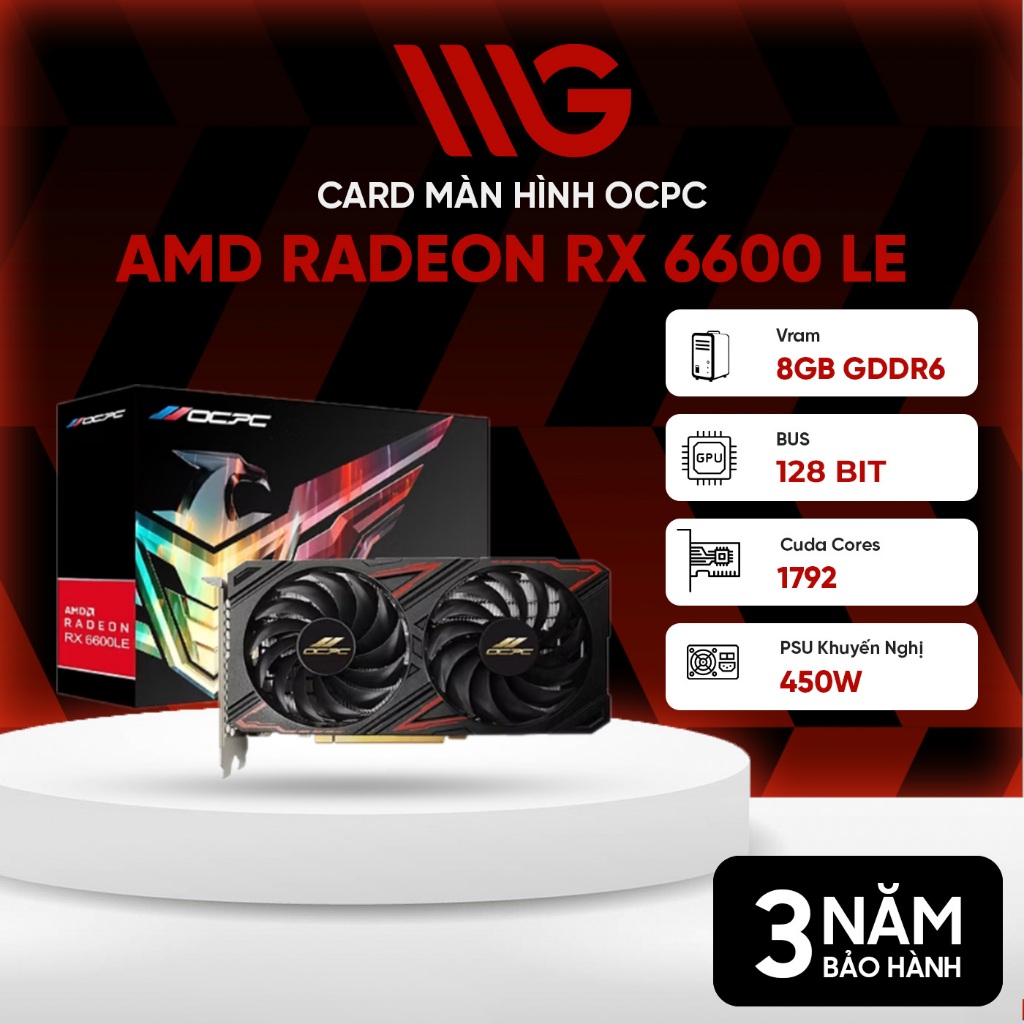 Card màn hình OCPC Radeon RX 6600 LE 8GB GDDR6 XR OCVARX6600LEG8D6XR - Bảo hành 36 tháng