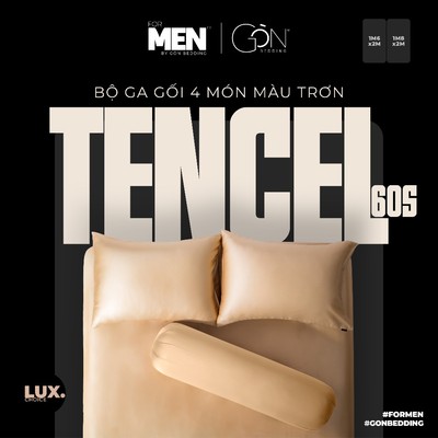 [For Men] Bộ Ga Gối 4 Món Gòn Bedding for Men Lụa Tencel 60s Cao Cấp Màu Trơn 1m6x2m | 1m8x2m