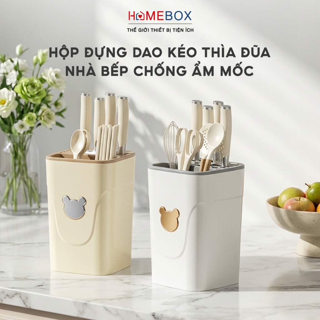 Hộp Đựng Dao Kéo Thìa Đũa Nhà Bếp Chống Ẩm Mốc, Giá Đựng Đồ Bếp Đa Năng Có Đáy Thoát Nước