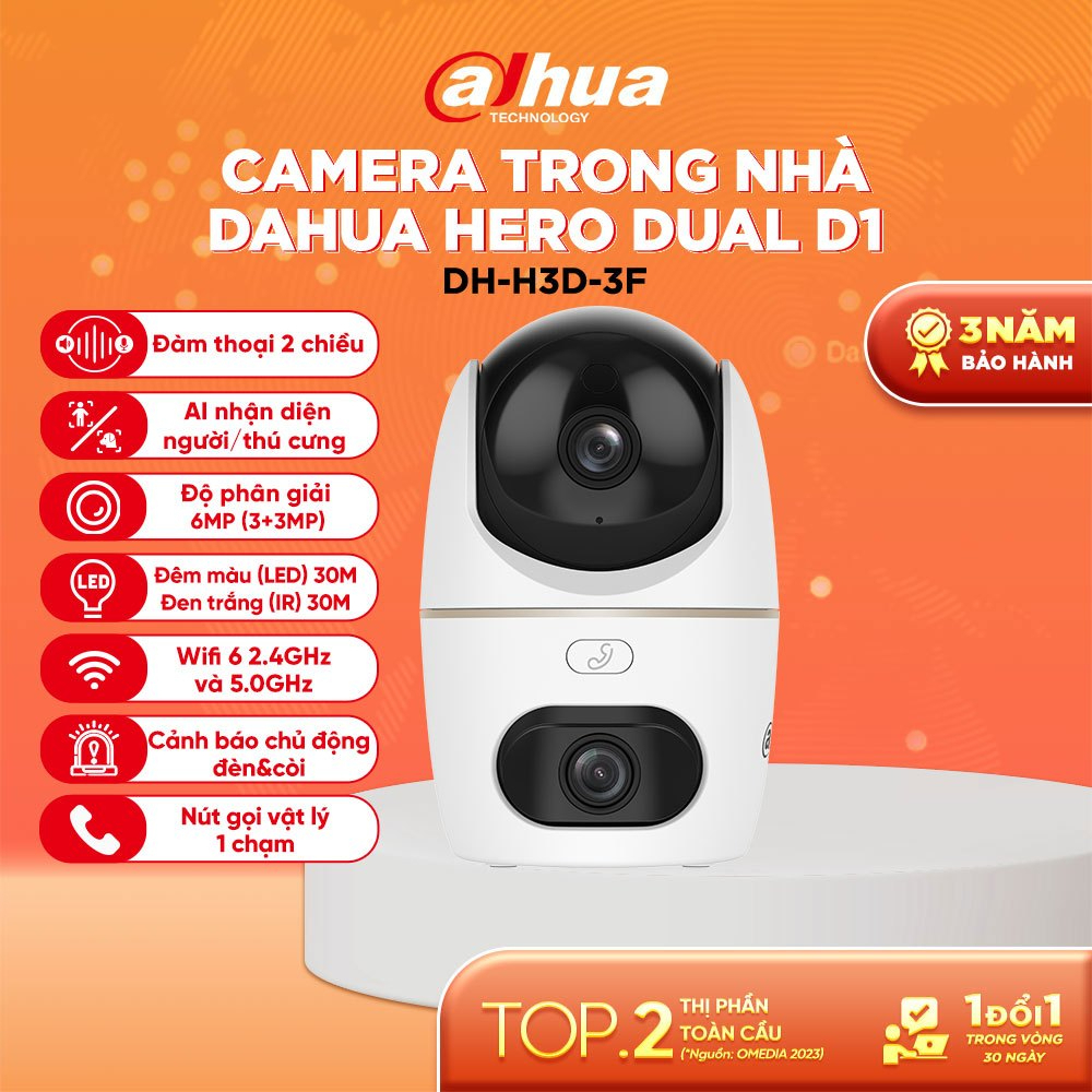 Camera Wifi 2 Mắt Trong Nhà DAHUA Hero Dual D1 DH-H5D-5F H3D-3F (6MP/10MP) Đàm thoại 2 chiều, Quay M