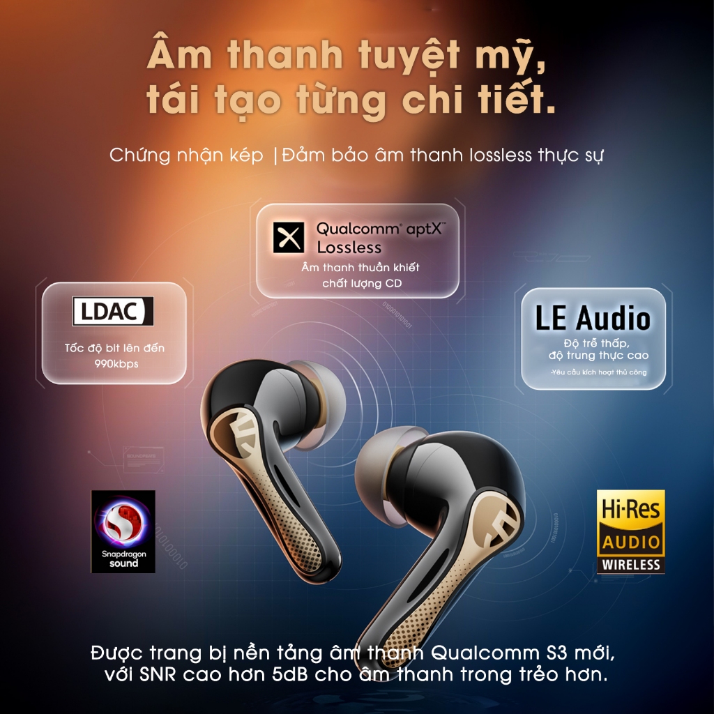 Tai nghe True Wireless SoundPEATS Air5 Pro+ Adaptive ANC 55dB | Loa Kép xMEMS | Bộ Đôi Hires LDAC APTX | Bluetooth 5.4 | BigBuy360 - bigbuy360.vn