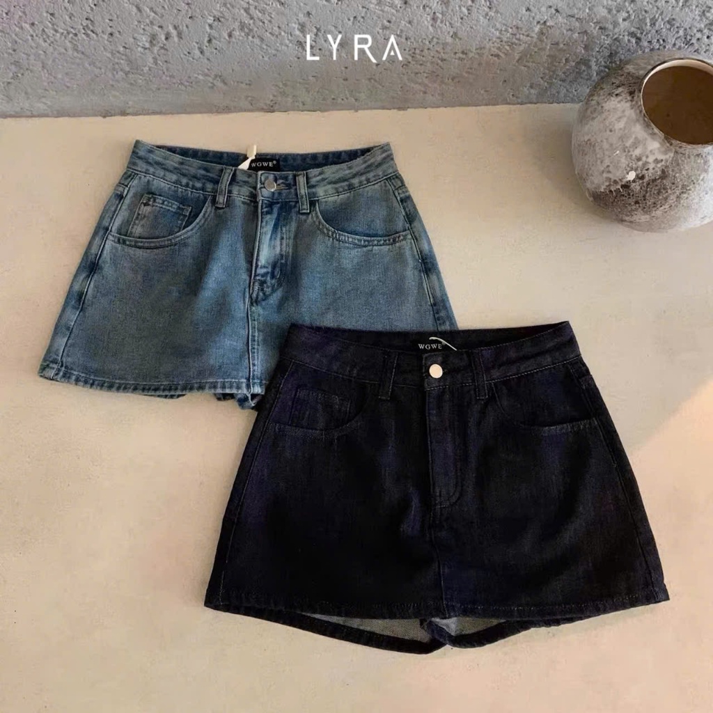 LYRA - Quần váy dáng ngắn chất jean dày dặn quần short giả váy form chữ A tôn dáng basic phong cách 