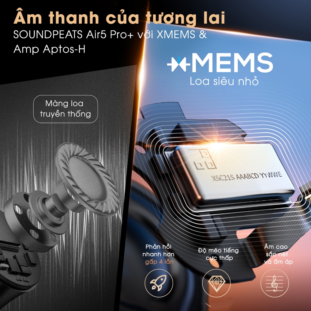 Tai nghe True Wireless SoundPEATS Air5 Pro+ Adaptive ANC 55dB | Loa Kép xMEMS | Bộ Đôi Hires LDAC APTX | Bluetooth 5.4 | BigBuy360 - bigbuy360.vn