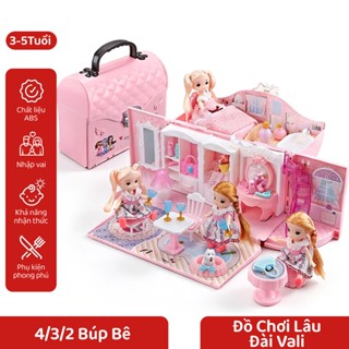  Đồ Chơi Ngôi Nhà Búp Bê Túi Xách Kèm 2–4 Búp Bê Màu Hồng Dễ Thương Cho Bé - Với Ánh Sáng 