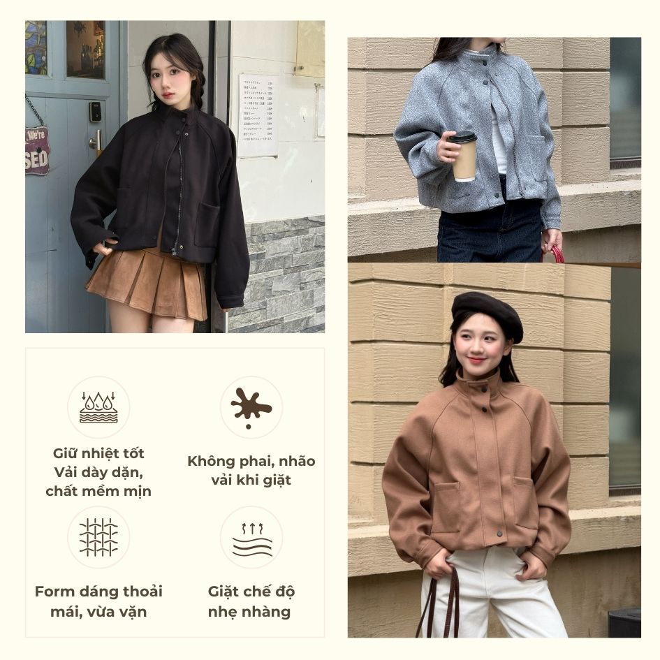 Áo khoác dạ ép 2 lớp cổ dựng form dáng rộng - 29feb.closet - A578 | BigBuy360 - bigbuy360.vn