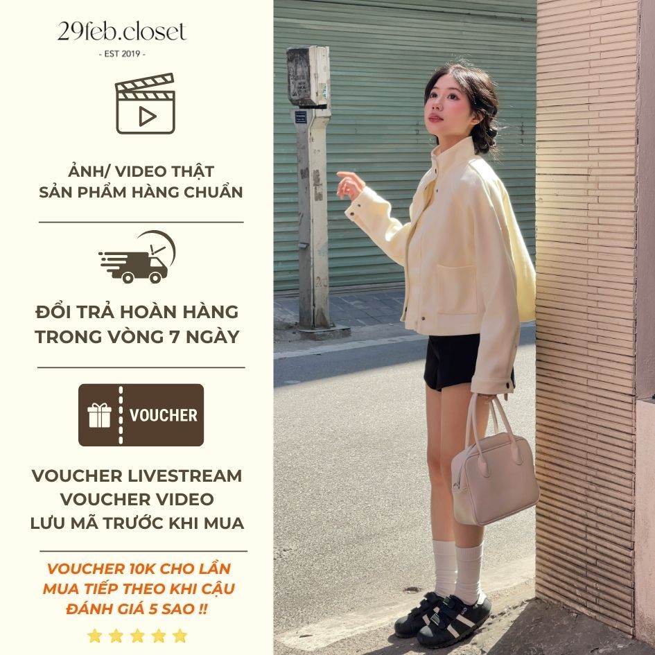 Áo khoác dạ ép 2 lớp cổ dựng form dáng rộng - 29feb.closet - A578 | BigBuy360 - bigbuy360.vn