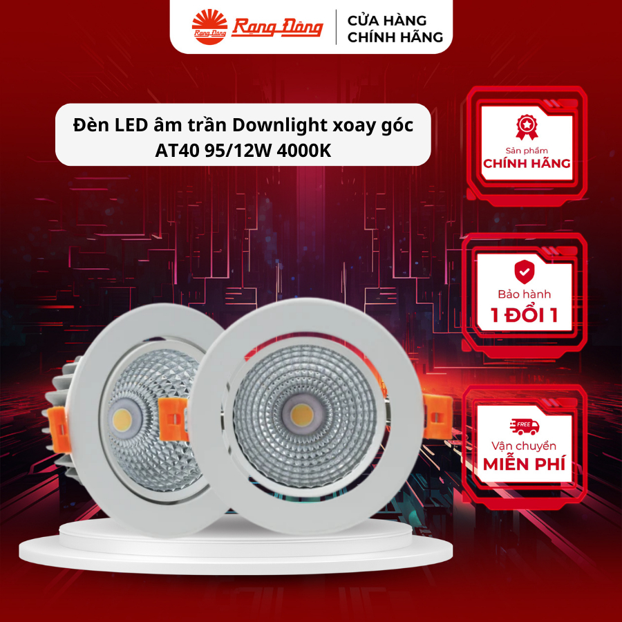 Đèn LED âm trần Downlight xoay góc Rạng Đông, Model AT40 95/12W