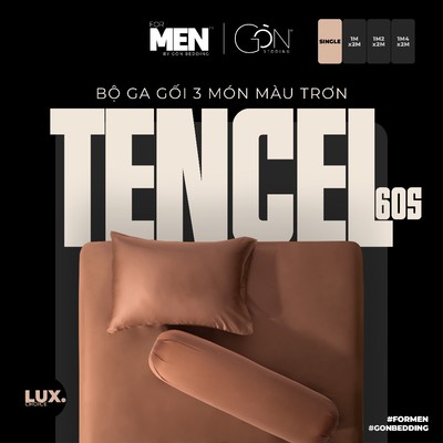[For Men - Single] Bộ Ga Gối 3 Món Gòn Bedding for Men Lụa Tencel 60s Cao Cấp Màu Trơn 1mx2m | 1m2x2m | 1m4x2m