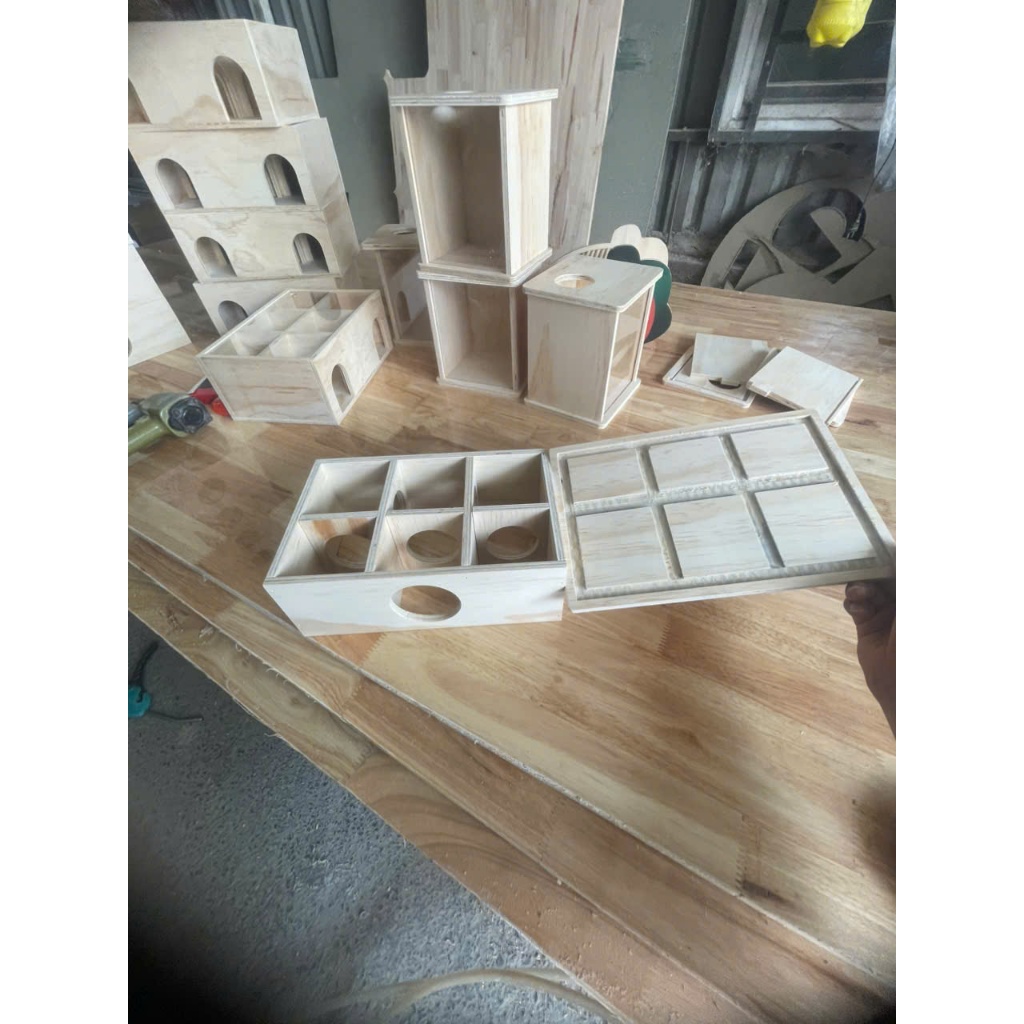 chuồng bằng gỗ cho hamster, chuồng nhiều ngăn cho hamster, chuồng ma trận, chuồng trú ẩn