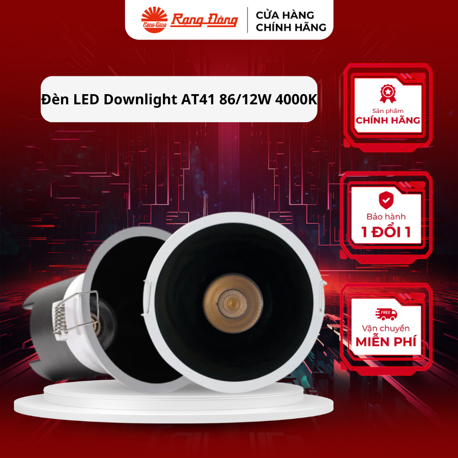 Đèn LED âm trần Downlight 12W cao cấp Rạng Đông, chóa sâu chống chói AT41 86/12W