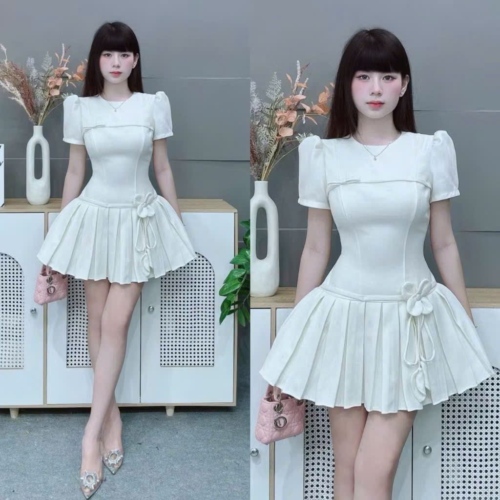 Đầm Tiểu Thư Cổ Tròn Y75 Tùng Xếp Ly Xoè Tôn Dáng Phù Hợp Đi Chơi Dạo Phố Hẹn Hò - Akara Closet