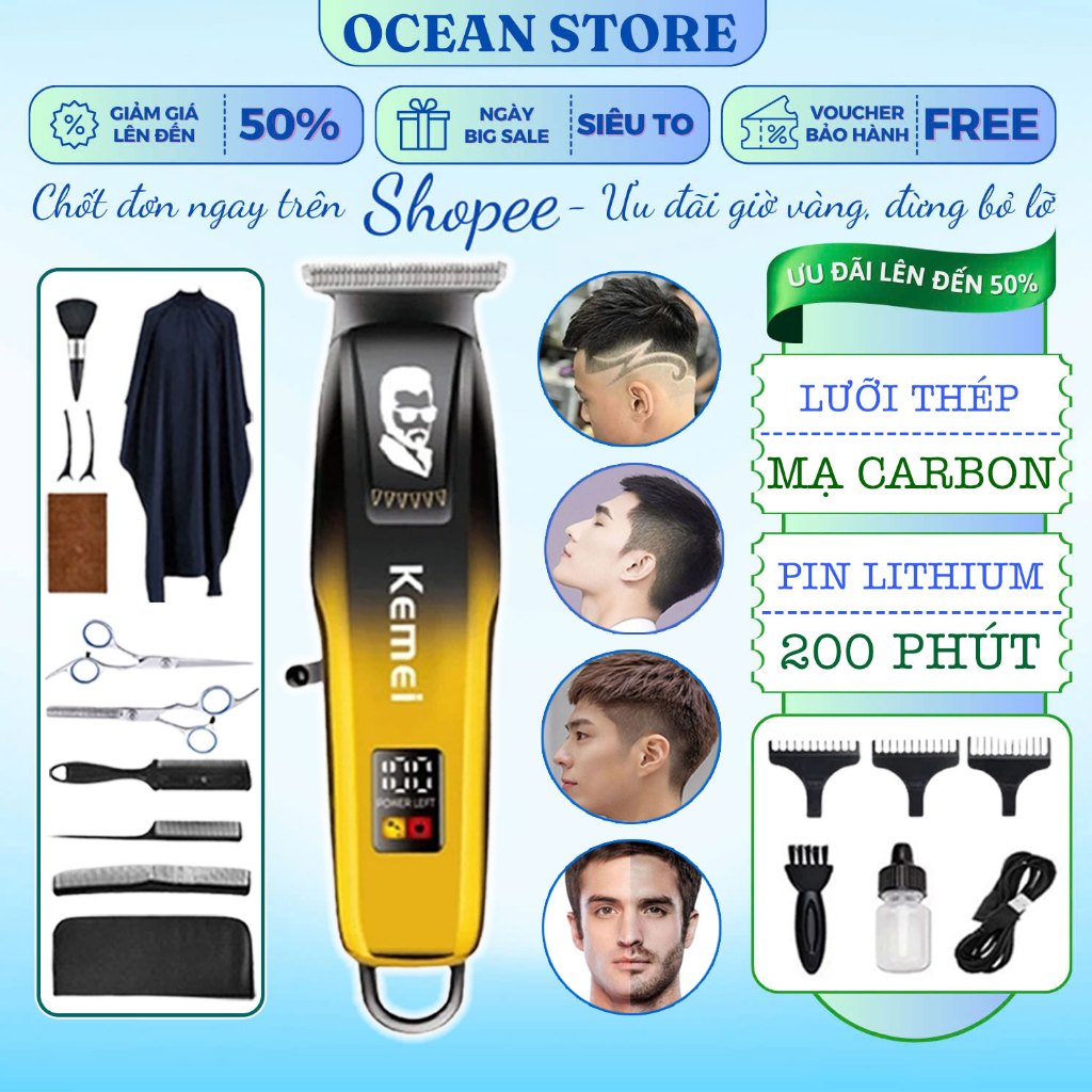 Tông Đơ Cắt Tóc Chấn Viền Cao Cấp Kemei J03, Tăng Đơ Cắt Tóc Nam Chính Hãng, Máy Cắt Tóc Gia Đình