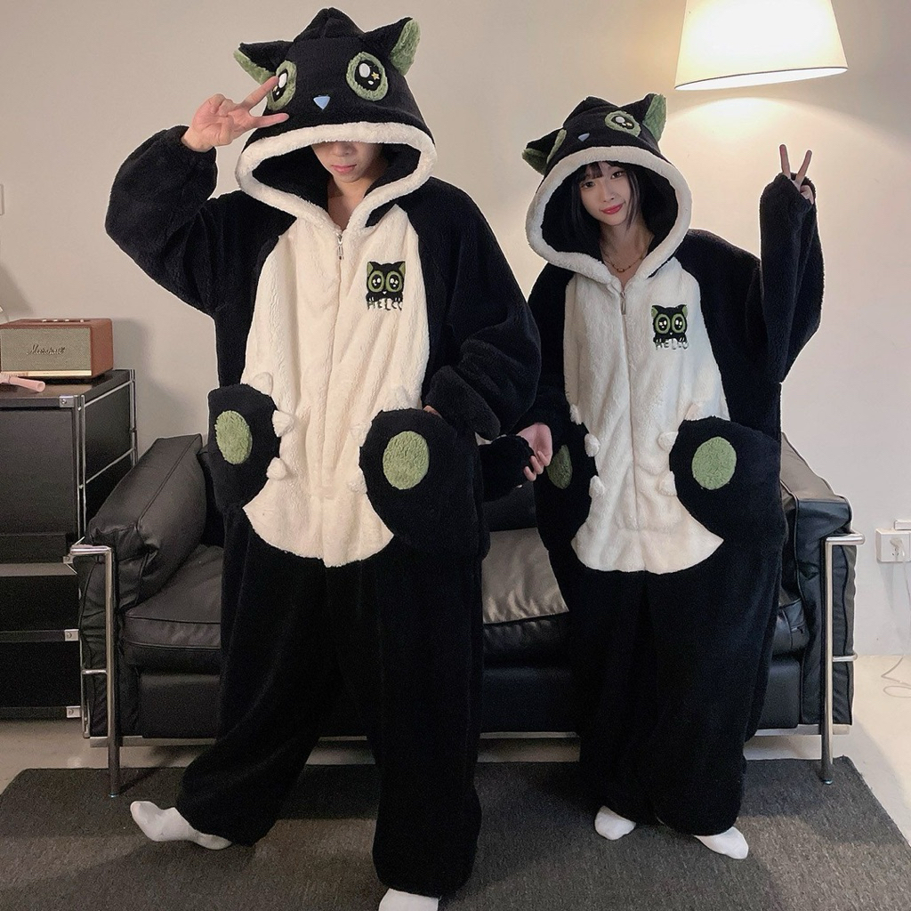 [TaBaZa_Order]Bộ đồ ngủ hình thú Pijama lông nhung liền thân có khoá kéo copsplay dễ thương nam nữ [