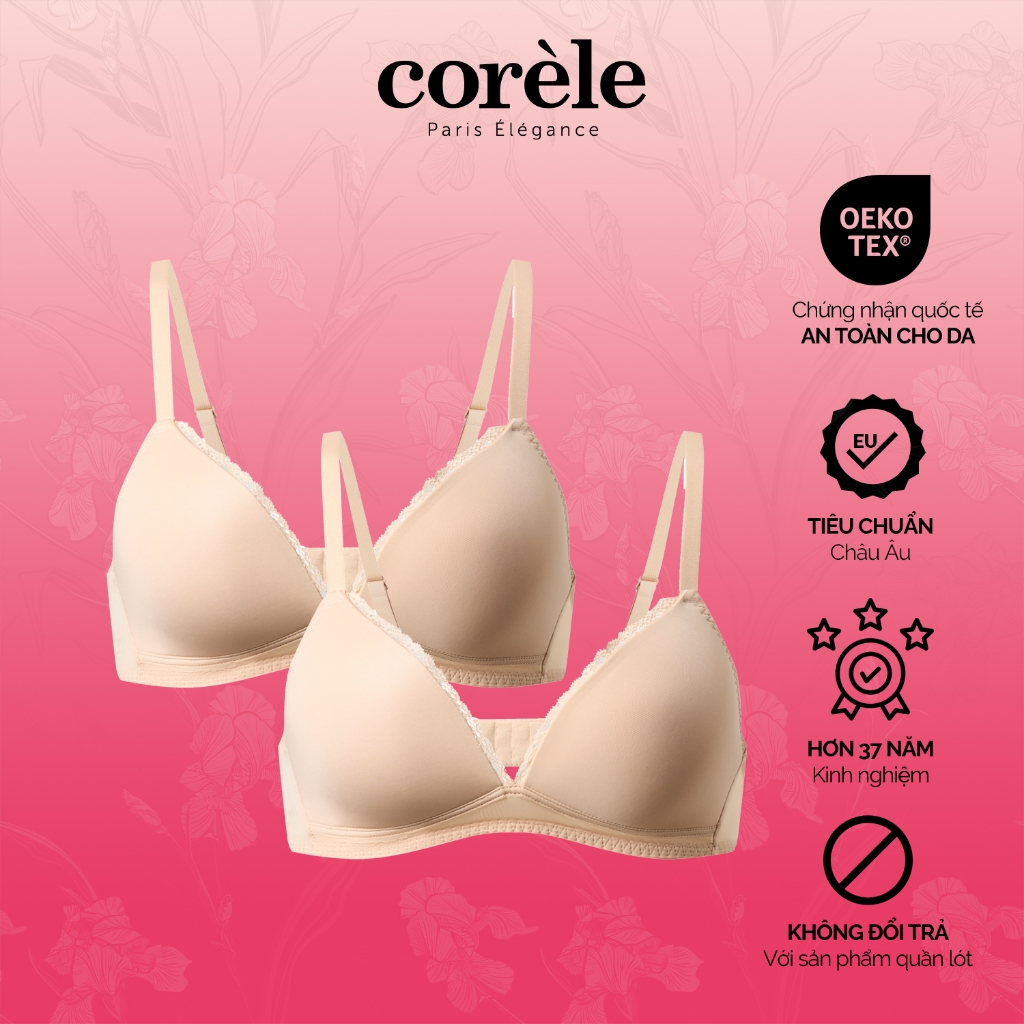 COMBO 2 Áo lót nữ mút mỏng không gọng Cup tam giác viền ren, vải thun lạnh, chuẩn an toàn OEKO-TEX |