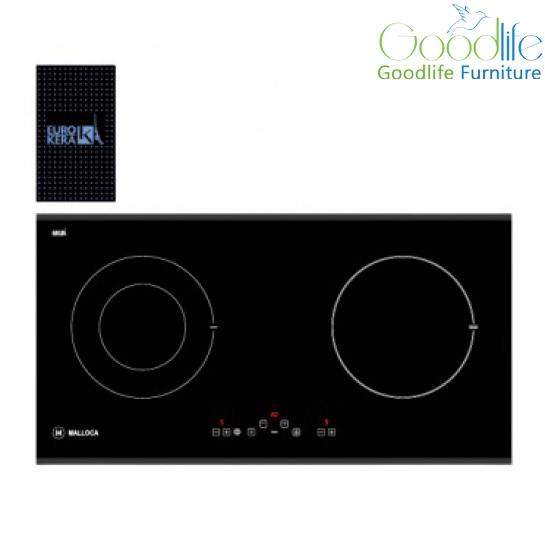 Bếp điện từ đôi Malloca MH-02IR SB, 72cm x 38cm, màu đen chấm bi xanh ngọc bích