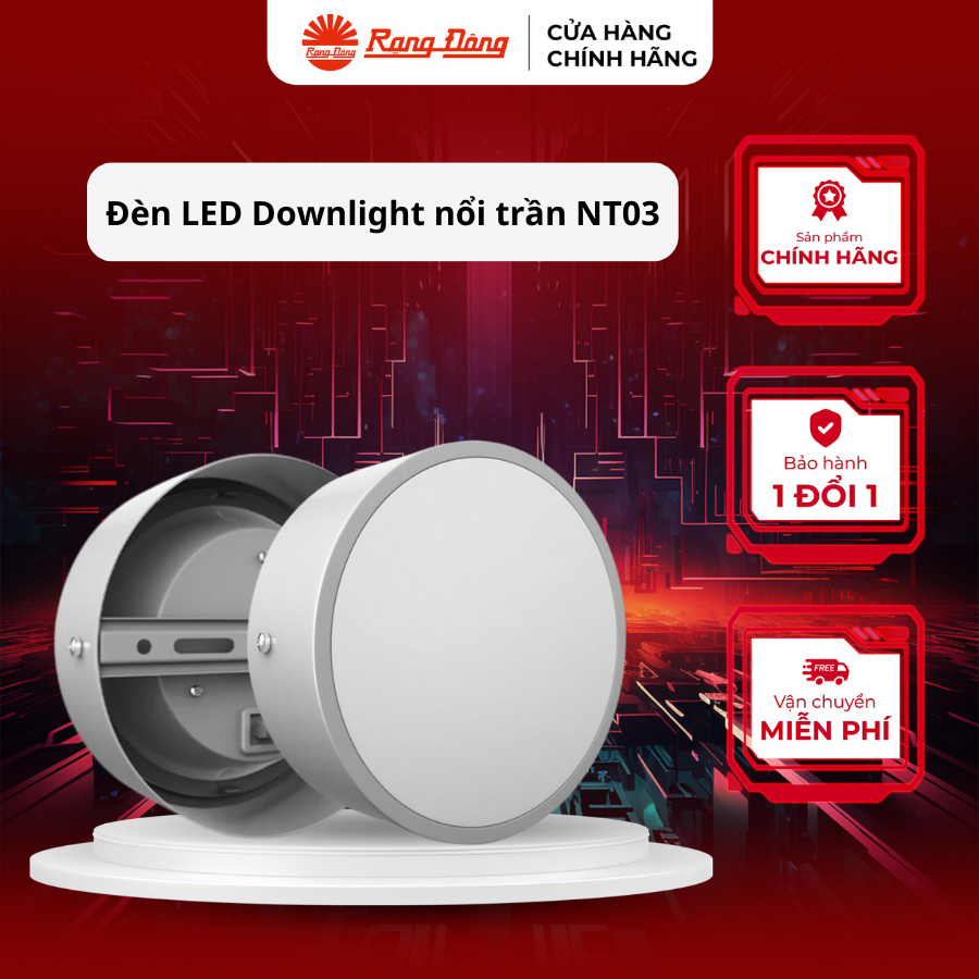 Đèn LED Downlight nổi trần đổi màu Rạng Đông, Model: NT03 ĐM vỏ trắng, vỏ đen