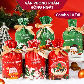 Combo 10 Túi đựng quà giáng sinh có dây nơ buộc cute dễ thương, túi gói quà noel, quà tặng học sinh dịp giáng sinh N059