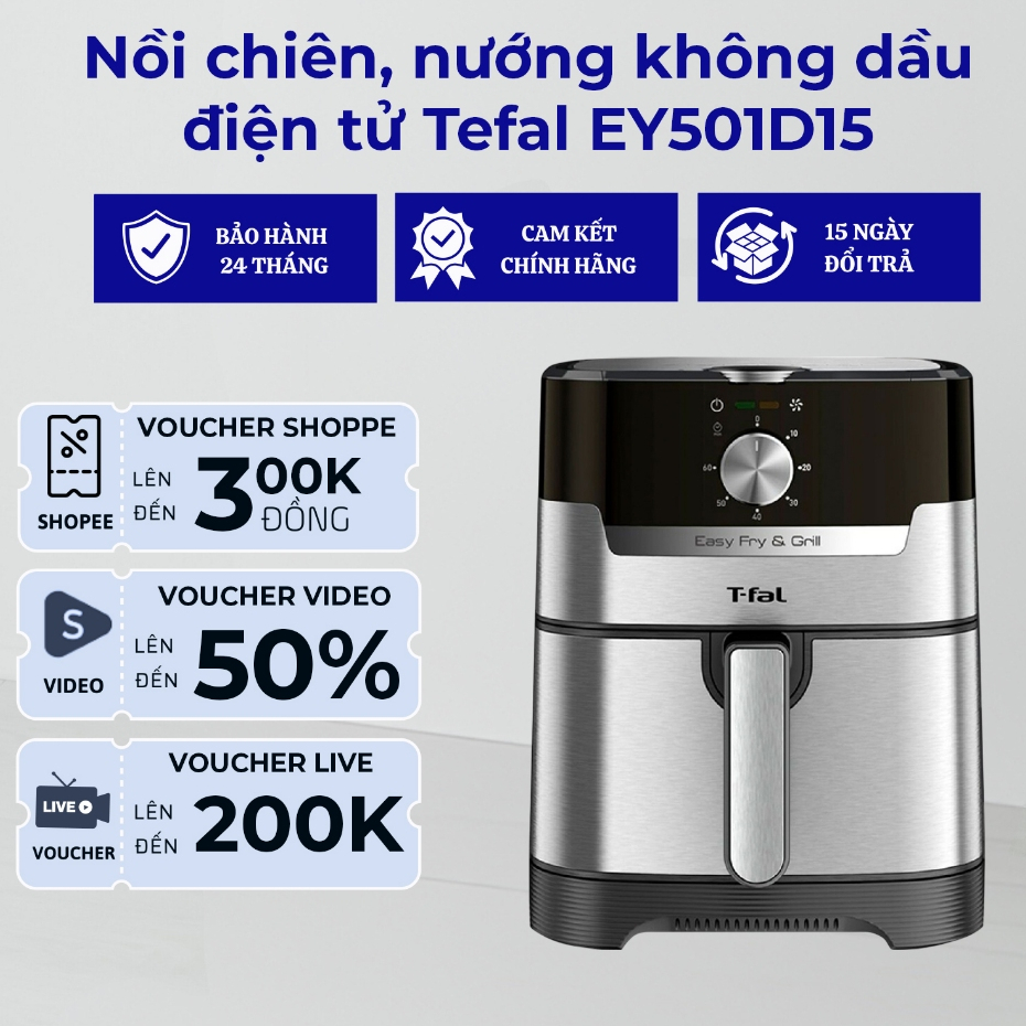Nồi chiên, nướng không dầu điện tử Tefal EY501D15, giỏ chiên 4.2l -  bảo hành chính hãng 24 tháng