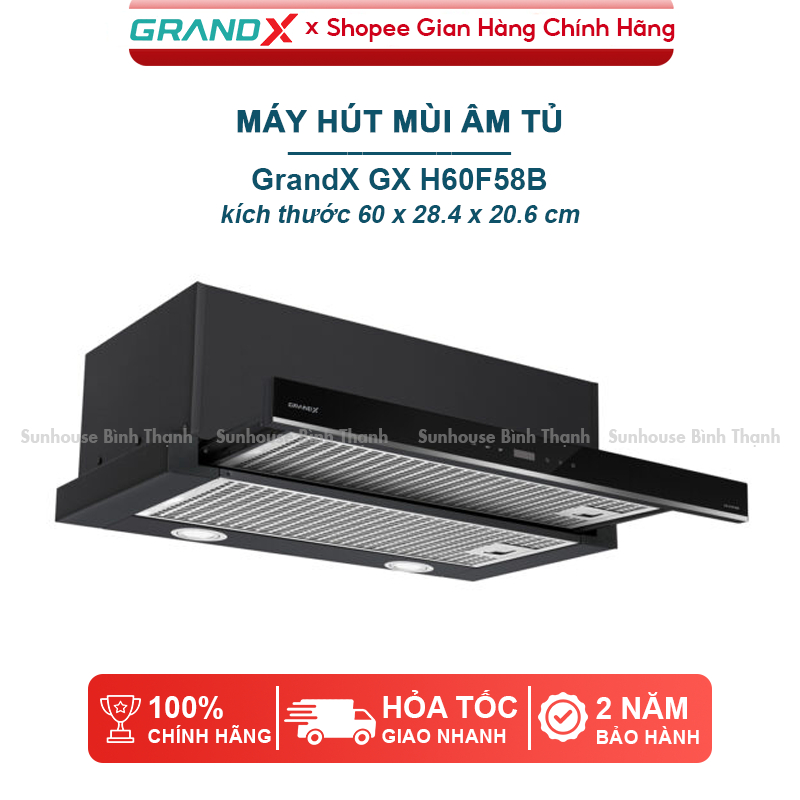 Máy hút mùi GrandX GX H60F58B dài 60cm, điều khiển cảm ứng (lắp ăm tủ) - Bảo hành 2 năm tận nơi