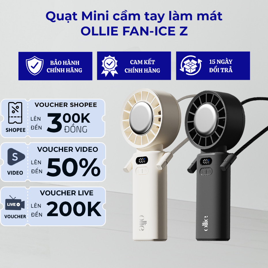 Quạt Mini cầm tay làm mát OLLIE FAN-ICE Z - Hàng Chính Hãng