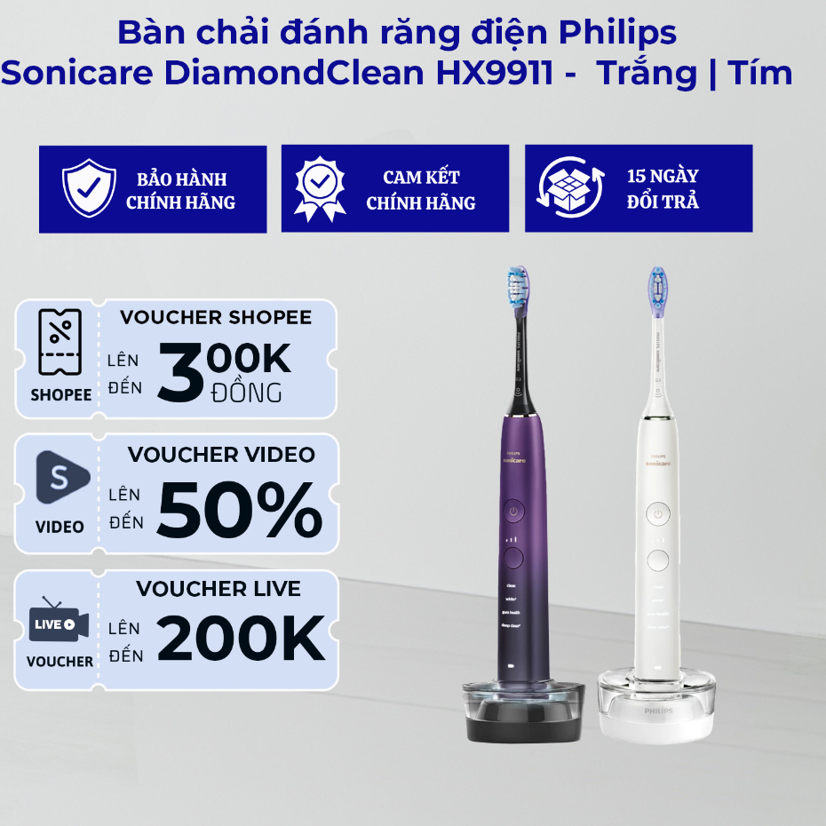 Bàn chải đánh răng điện Philips Sonicare DiamondClean HX9911 | Hàng Chính Hãng BH 24 Tháng
