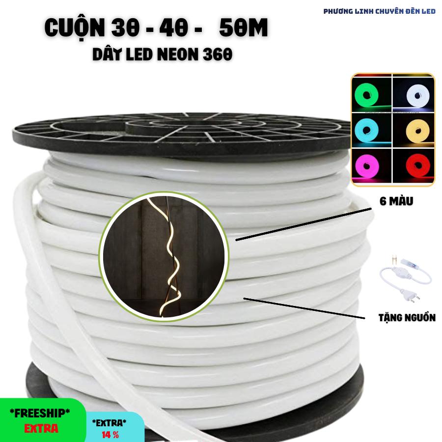 Đèn LED Neon 360 Độ - Cuộn 30m/40m/50m - Trang Trí Trong Nhà và Ngoài Trời