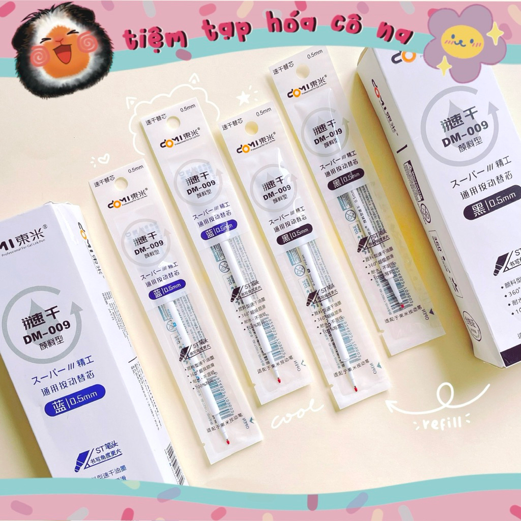 Ngòi thay thế cho bút bi bấm Domi, Mura, Umei, Inmorning, Moka...ngòi kim 0.5mm mực xanh,đen - tiemt