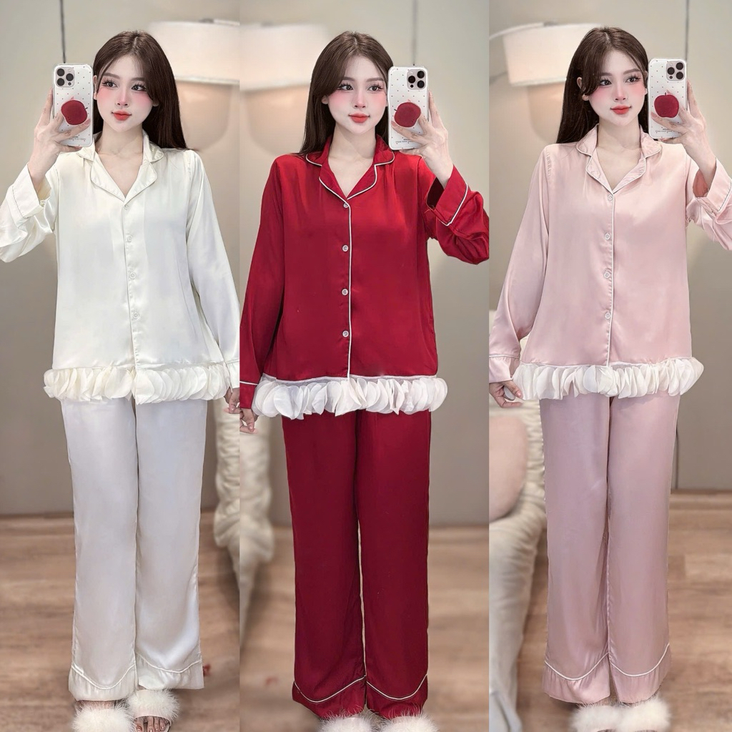 [DEAL MỞ BÁN] Bộ Đồ Ngủ Nữ JUSOKA Pijama Mặc Nhà Lụa Latin Cao Cấp Tay Dài Dễ Thương Dành Cho Nữ LT2