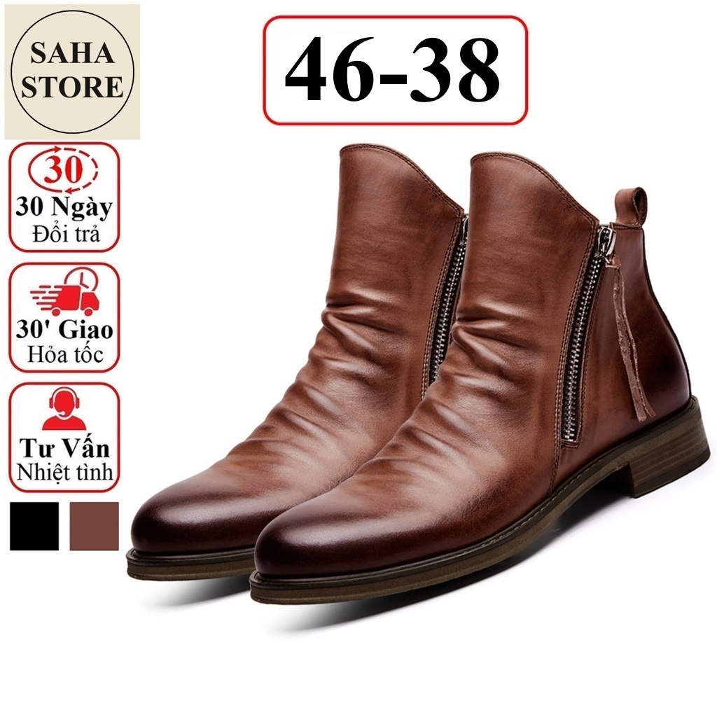 Giày nam cao cổ da nhăn khóa kéo SAHA106 giầy boot tăng chiều 6p bốt độn đế 6cm 6p
