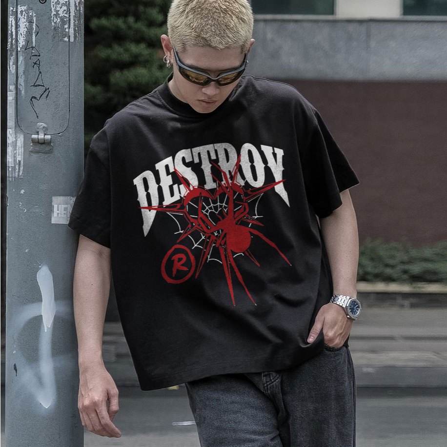 Áo thun Destroy Spider Print Short Sleeve T-Shirt - Cotton - Brand Destroy Studio | BigBuy360 - bigbuy360.vn