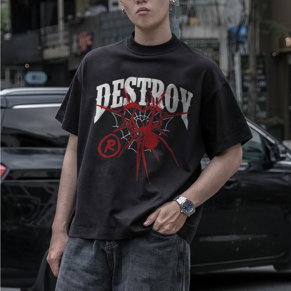 Áo thun Destroy Spider Print Short Sleeve T-Shirt - Cotton - Brand Destroy Studio | BigBuy360 - bigbuy360.vn