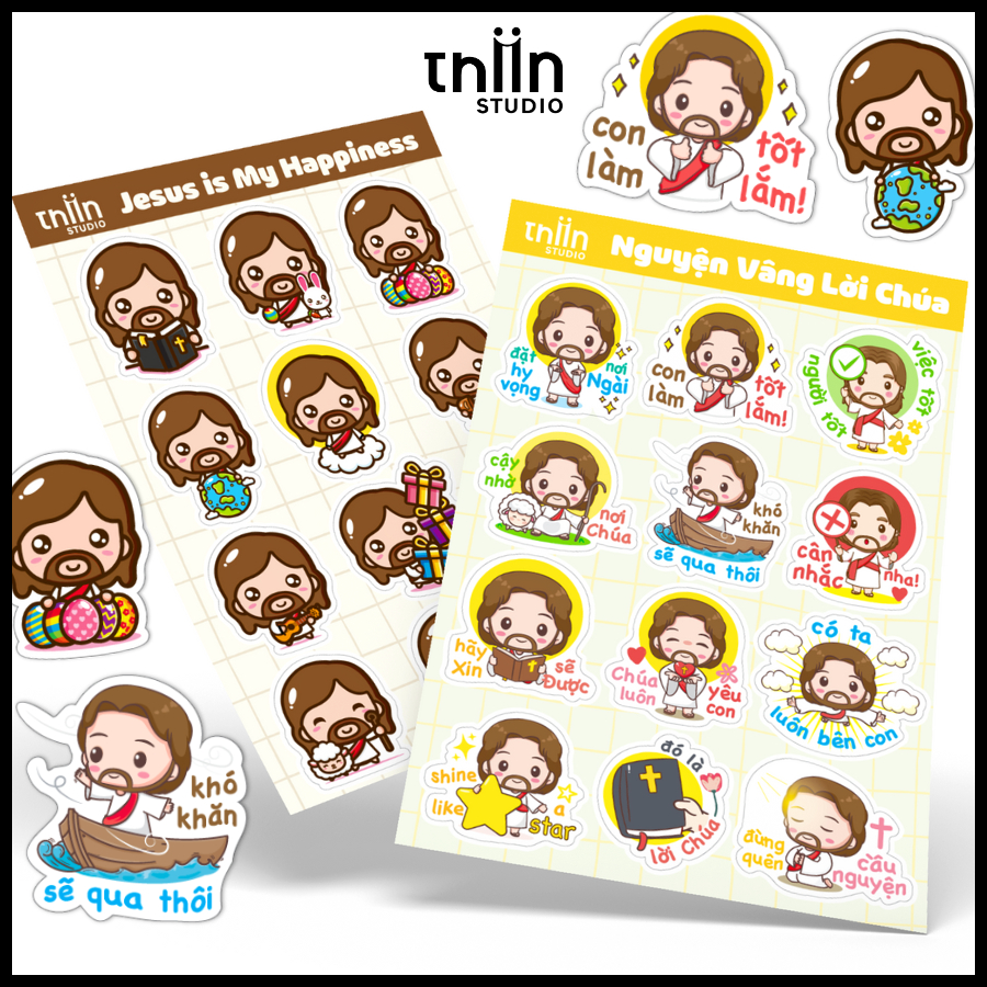 Hình dán sticker Chúa Giêsu THIIN STUDIO, sticker chống nước, sticker cute Lời Chúa Jesus Christ