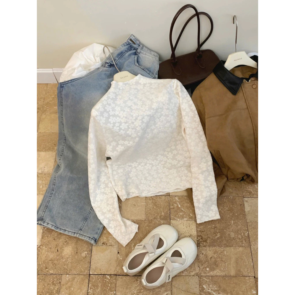 [HÀNG QC/ LOẠI 1] ÁO REN MỀM HOA THÊU DÀI TAY CỔ TRÒN MẶC THU ĐÔNG BUN22 | BigBuy360 - bigbuy360.vn