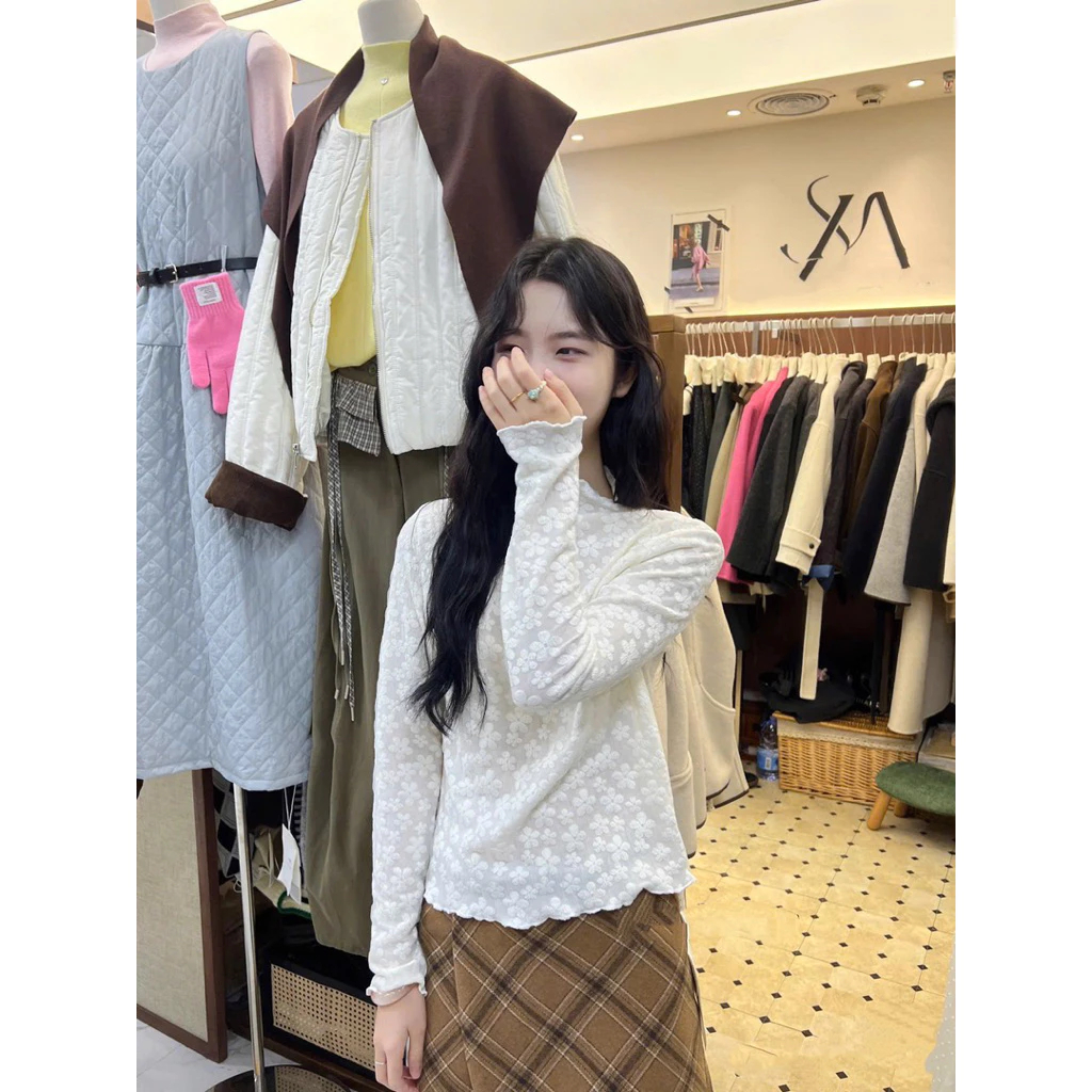 [HÀNG QC/ LOẠI 1] ÁO REN MỀM HOA THÊU DÀI TAY CỔ TRÒN MẶC THU ĐÔNG BUN22 | BigBuy360 - bigbuy360.vn