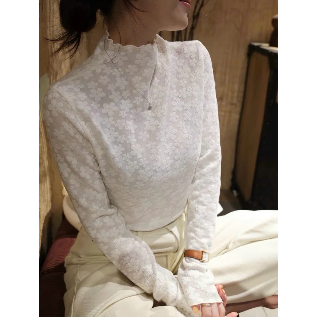 [HÀNG QC/ LOẠI 1] ÁO REN MỀM HOA THÊU DÀI TAY CỔ TRÒN MẶC THU ĐÔNG BUN22 | BigBuy360 - bigbuy360.vn