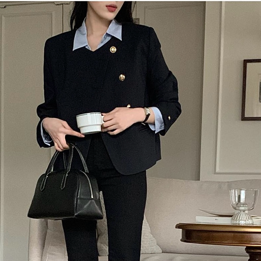 [Aheun studio] Áo Blazer Nữ Dài Tay 2 Lớp Phong Cách Hàn Quốc Áo Vest Nữ Khoác Ngoài