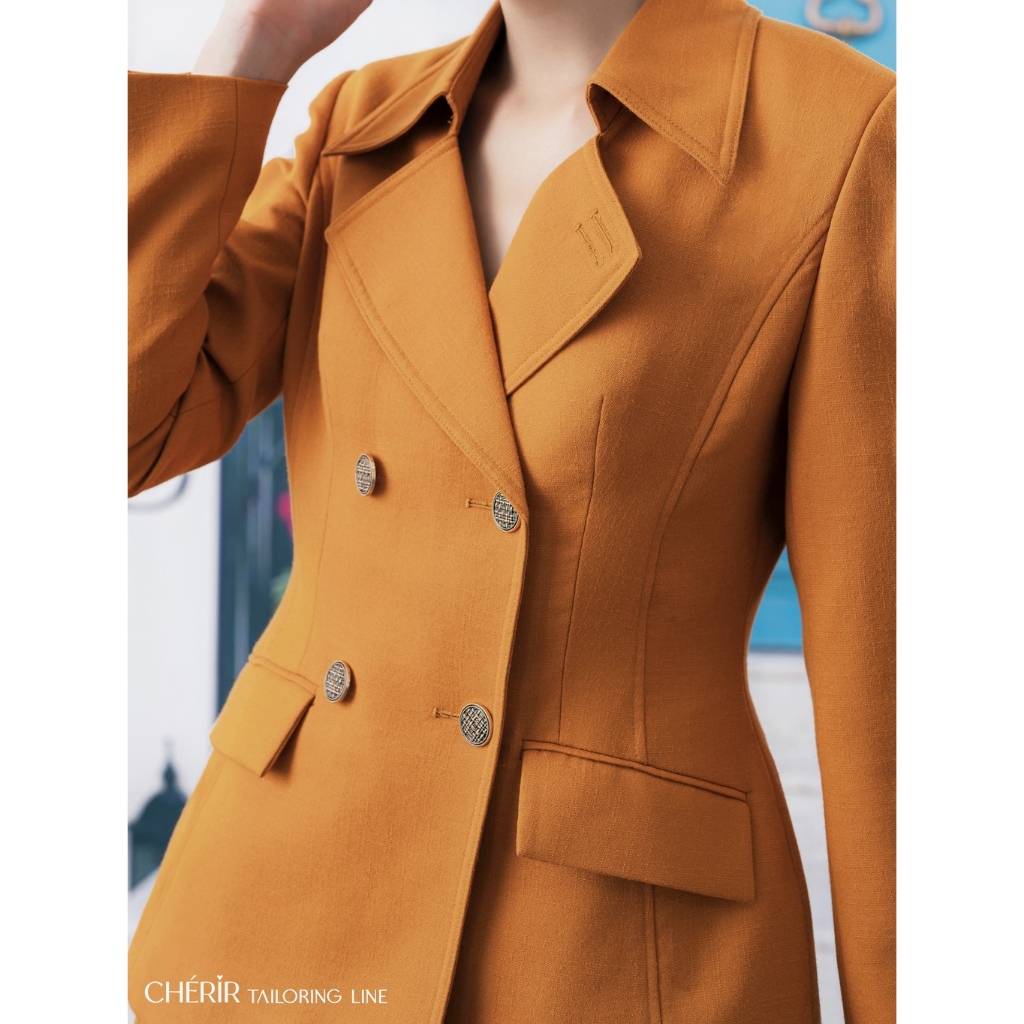 CHÉRIR Áo Blazer Thiết Kế Hai Hàng Khuy Màu Cam Đất J09