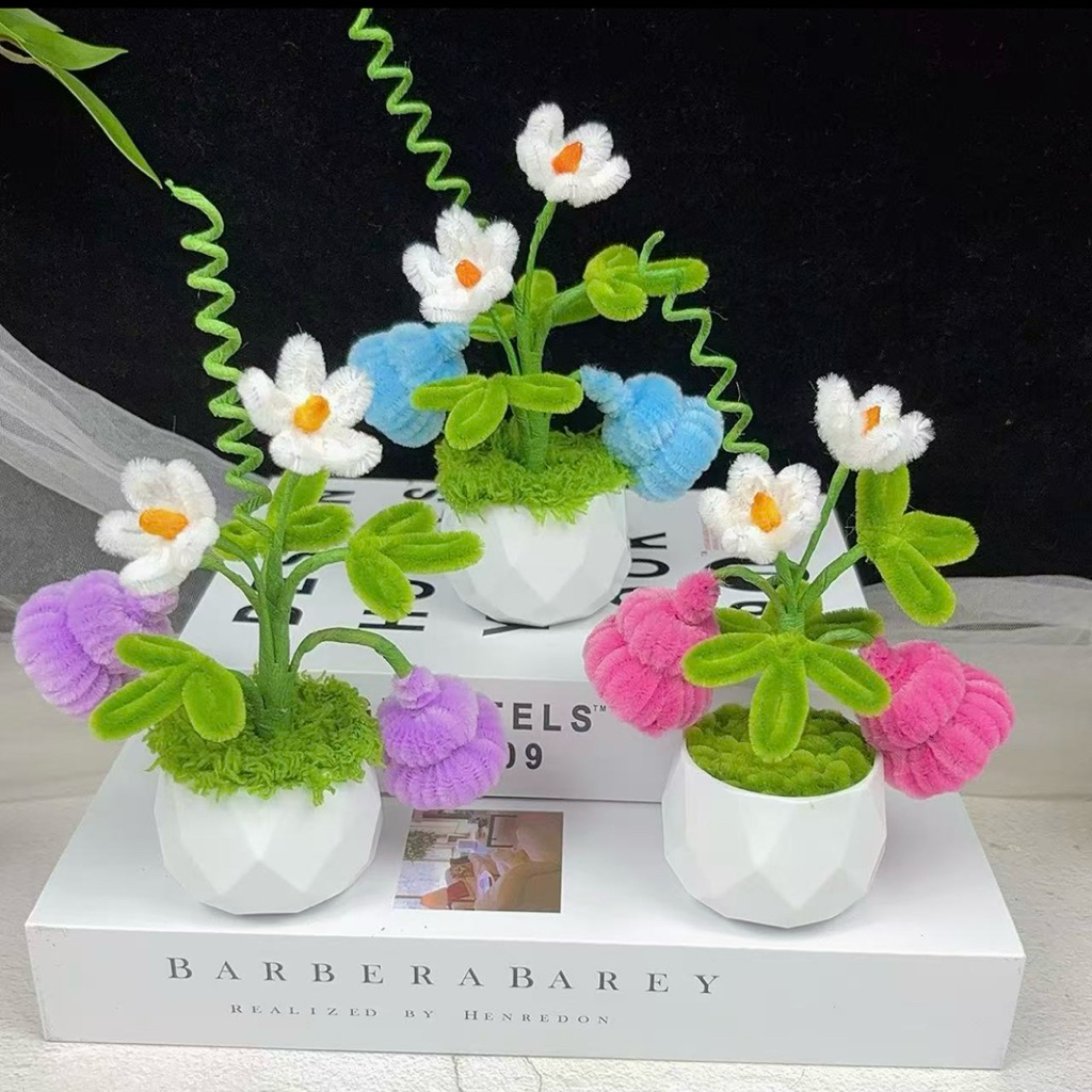 Combo vật liệu làm 3 chậu hoa nhỏ bằng kẽm nhung - S0961