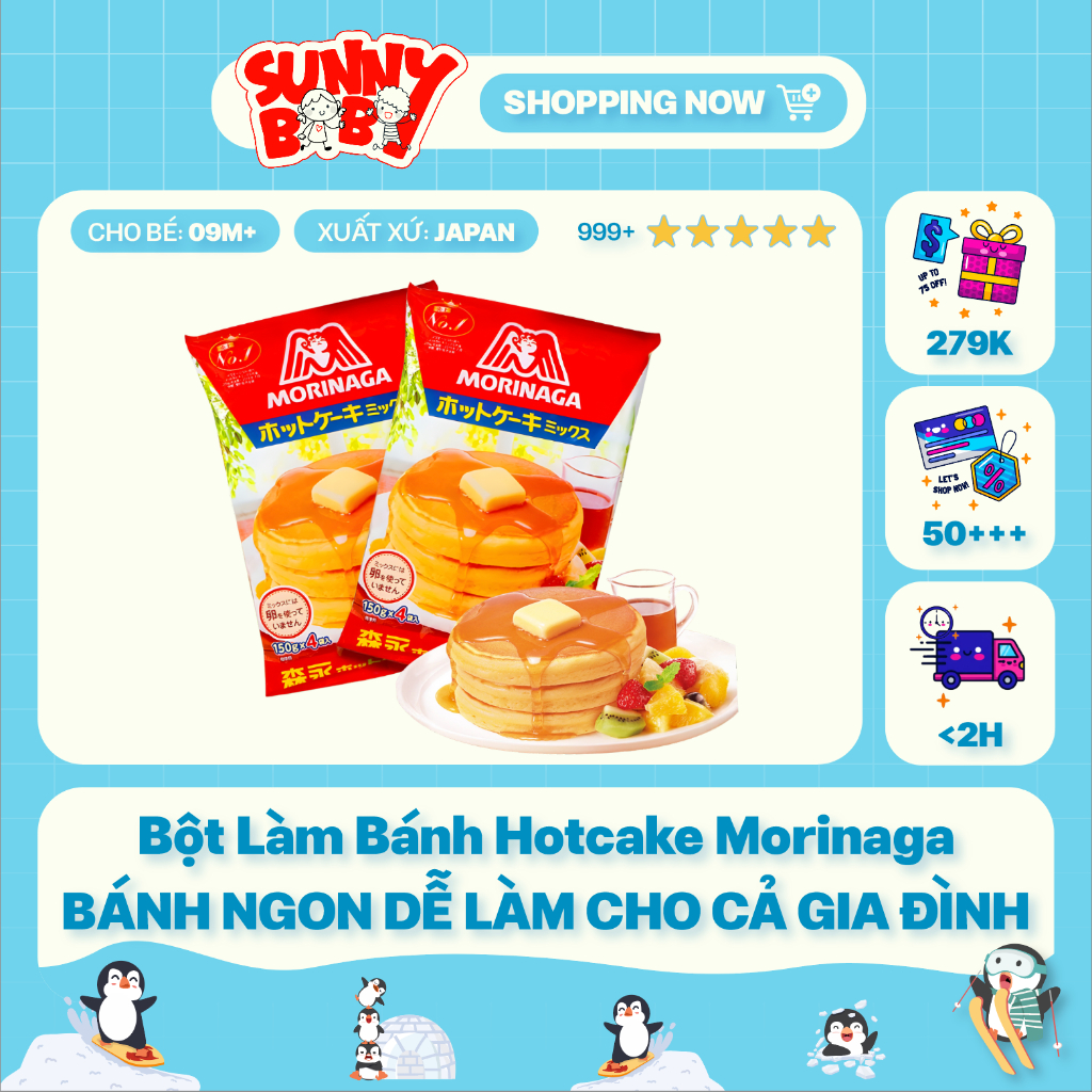 [NHẬT BẢN] Bột làm bánh Hotcake Morinaga 150g x 4 gói nhỏ