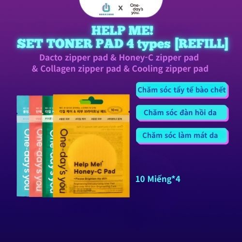 Set trải nghiệm toner pad 5 loại (10pcs)*4 (Dacto  pad & Honey-C  pad & Collagen  pad & Cooling pad