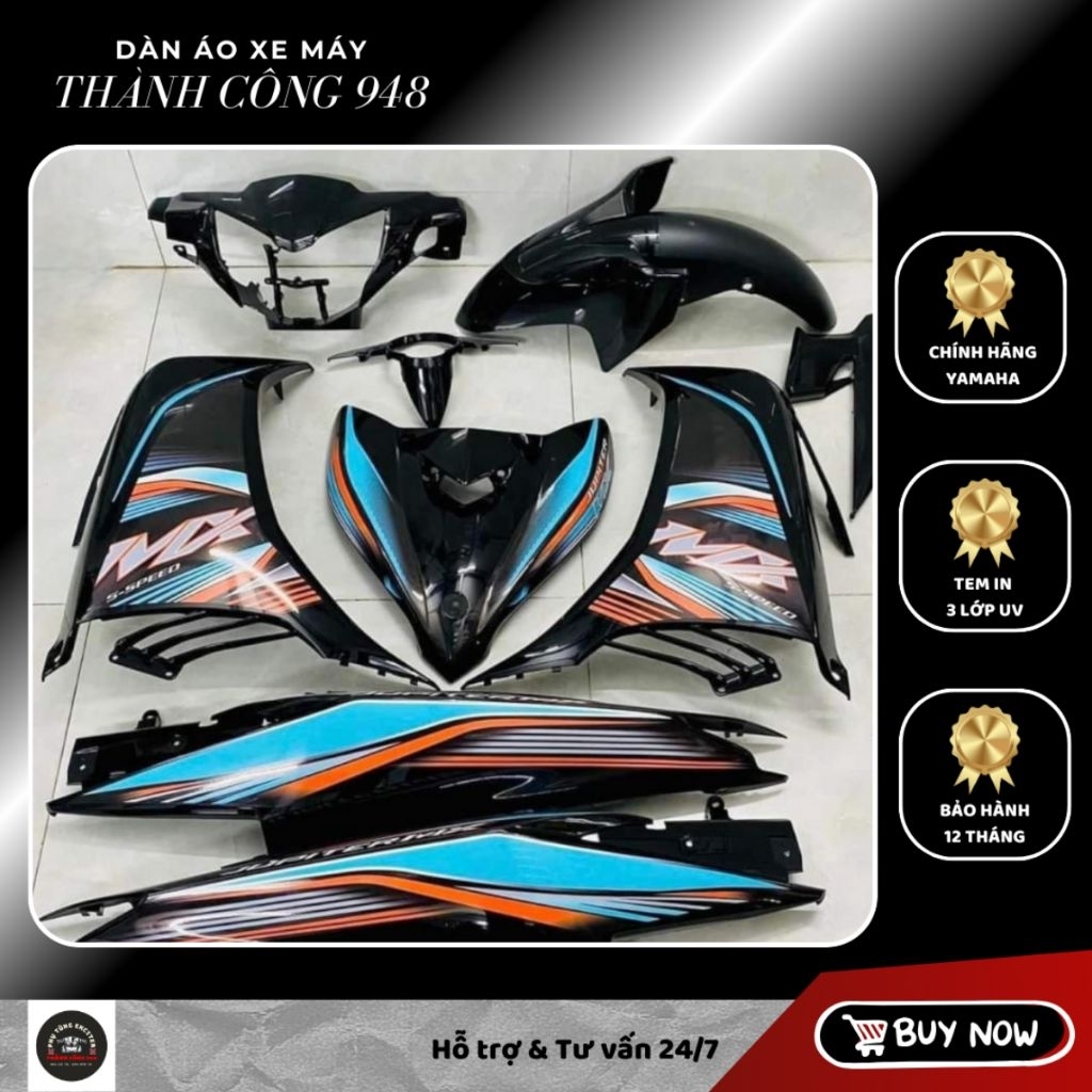 Dàn áo Exciter 135 Đen bóng Tem MX King | Hàng Chính Hãng chuẩn đời 2011–2014 | Tặng Tem + Baga + St