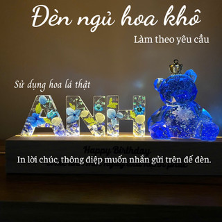  Đèn ngủ hoa khô đèn led trang trí  đèn decor phòng ngủ chill theo yêu cầu hình gấu 