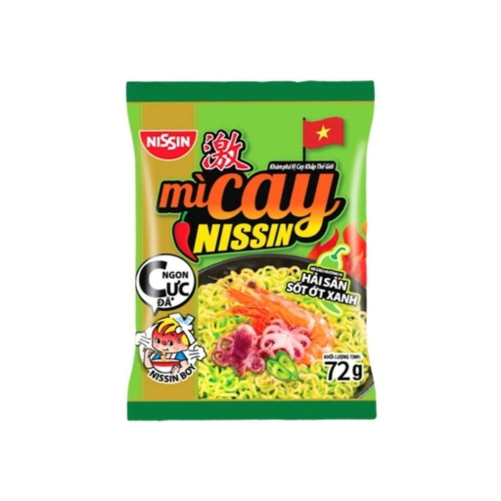 Combo 3 gói Mì Cay Nissin Mì Trộn Hương Vị Hải Sản Sốt Ớt Xanh 72g