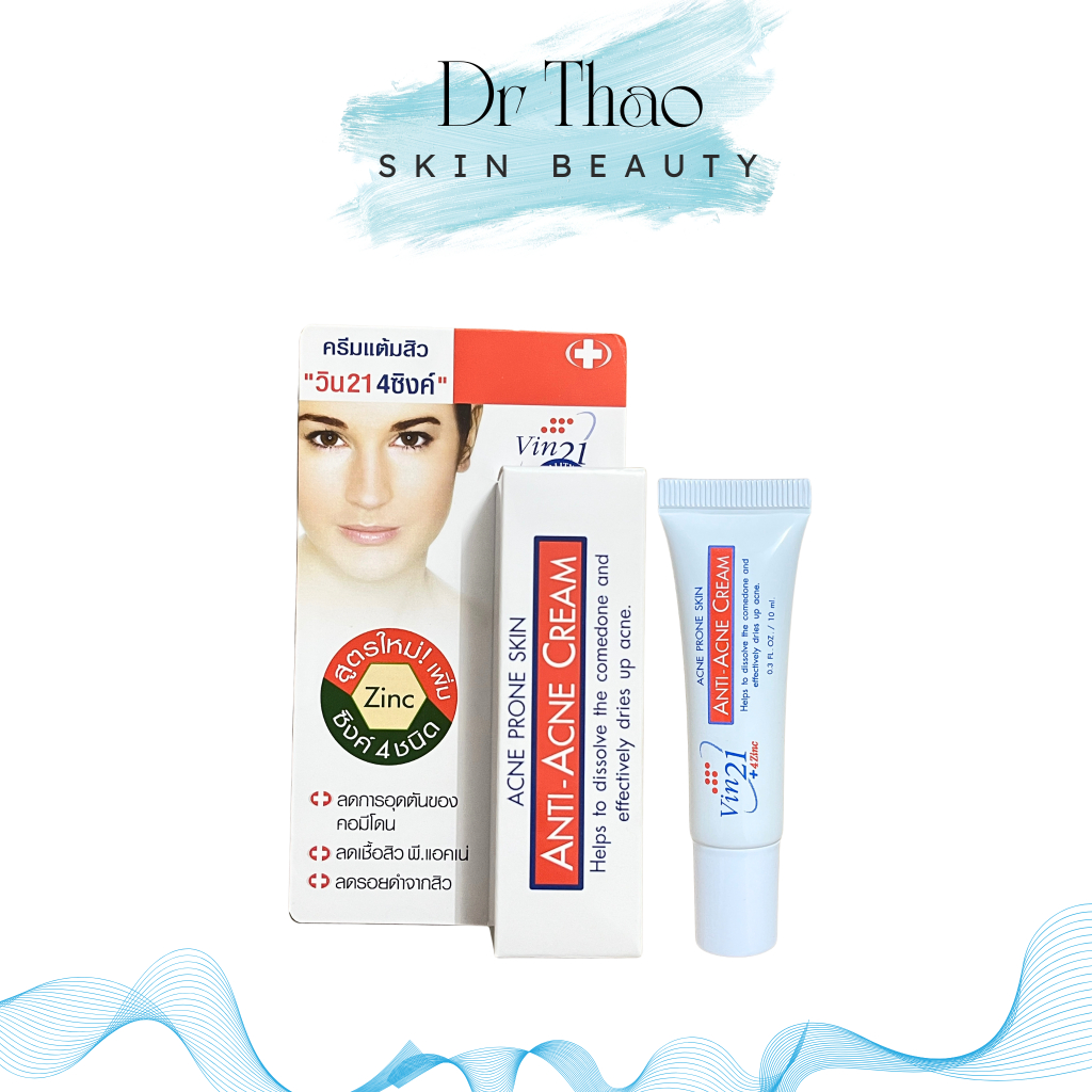 [10mL] Vin21 Anti - Acne Cream Kem Mụn với 4 loại hợp Chất Kẽm Giúp Da Giảm Mụn Ngừa Thâm Mụn