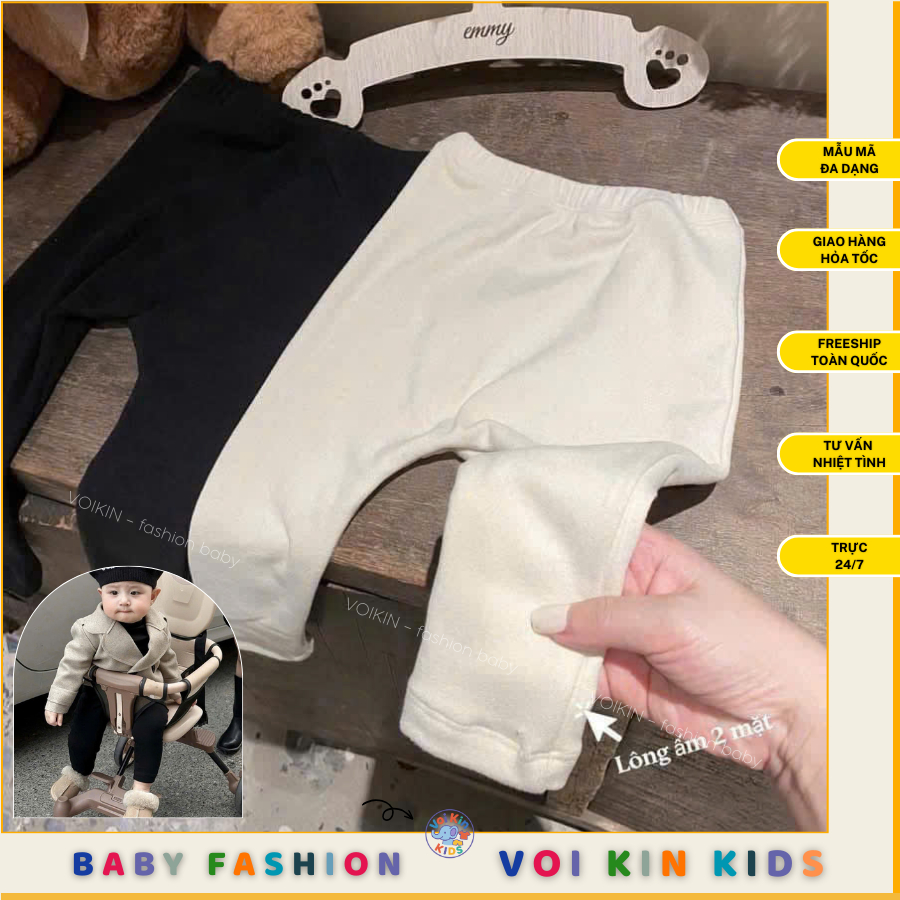 Set 2 quần legging H2.studio lông ấm 2 mặt Đen/Be cho bé size từ sơ sinh đến 3 tuổi mềm mịn dễ phối 