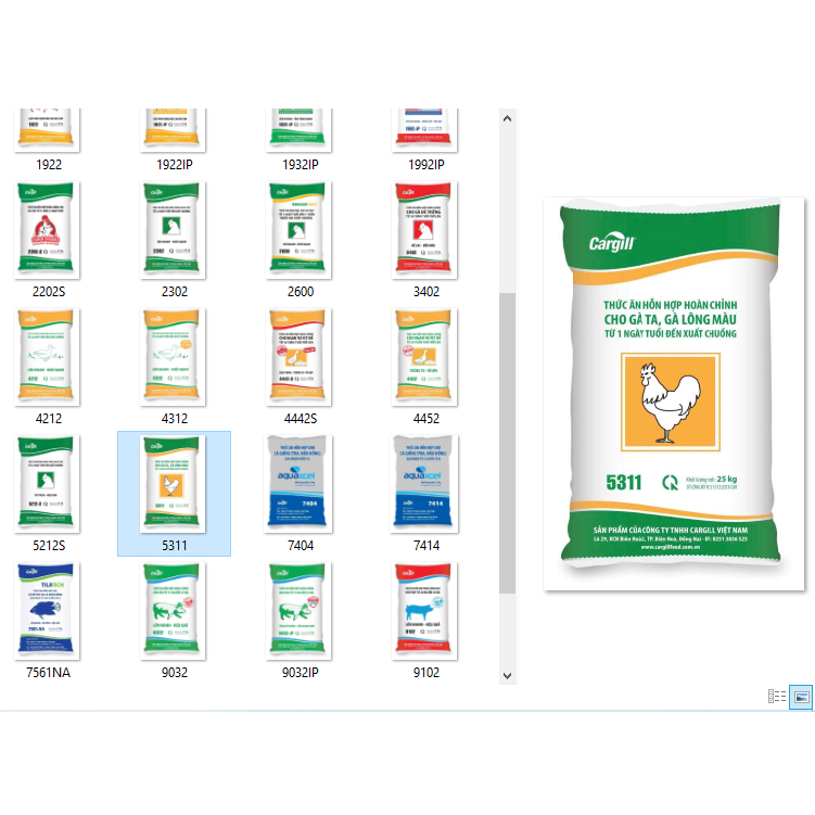 Bao 25kg - Cám Cargill Cho Gà Vịt - 2001,2101s,2202s,2302,4102,4212,5101,5202,9701,9702,9802s