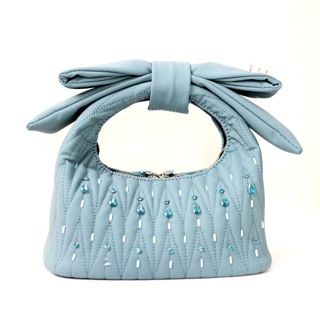 Túi nữ 𝐂𝐡𝐥𝐨𝐞 𝐛𝐚𝐠 màu xanh baby da Pu chần bông kèm nơ tháo rời