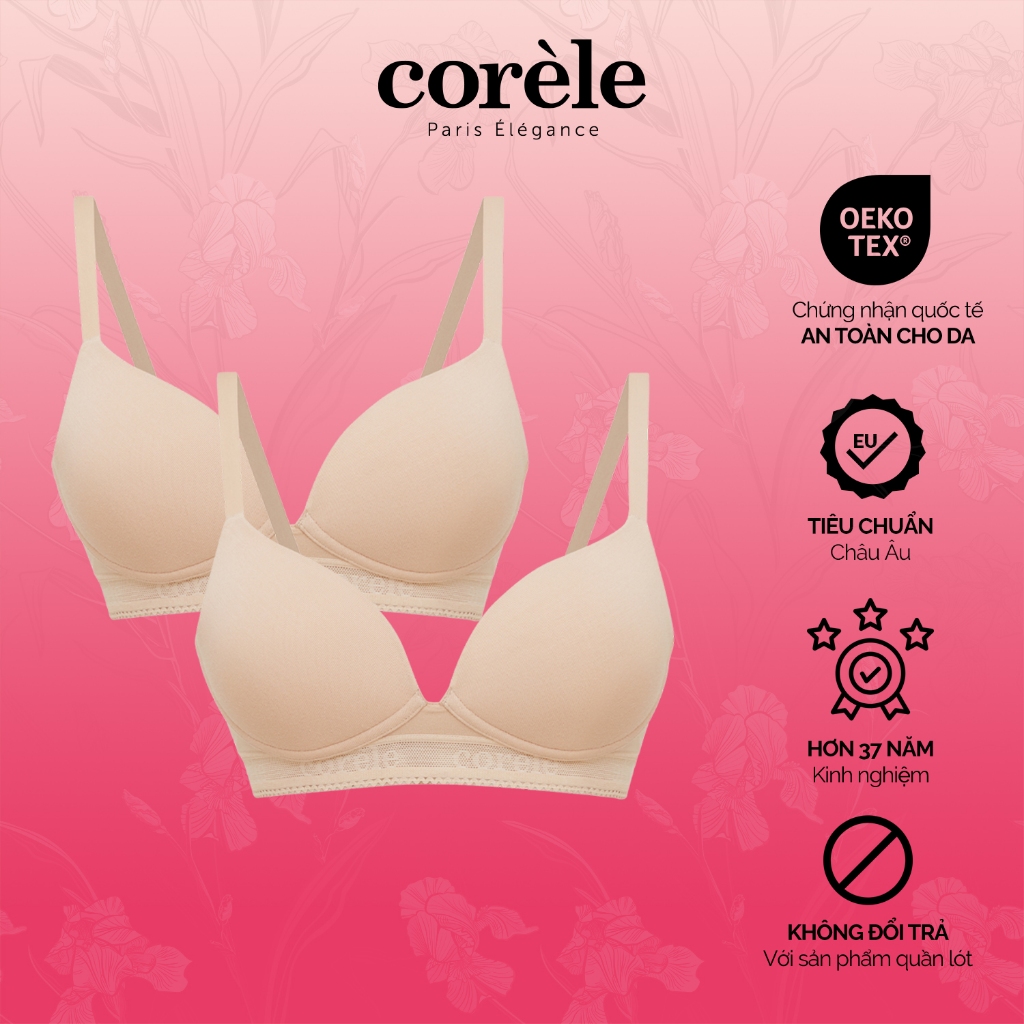 Combo 2 Áo ngực nữ mút mỏng không gọng CORÈLE 30138A, bản lưng to che mỡ lưng, vải sợi tre mềm mát, 