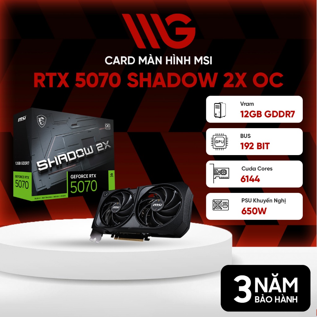 Card màn hình MSI GeForce RTX 5070 12G SHADOW 2X OC 12GB GDDR7 - Bảo hành 36 tháng